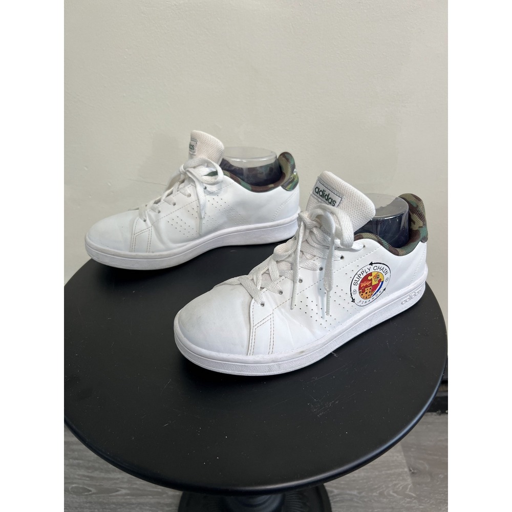 Adidas White Camo Print Accent Casual Low Top Sneakers Shoes Size 6 Flaws